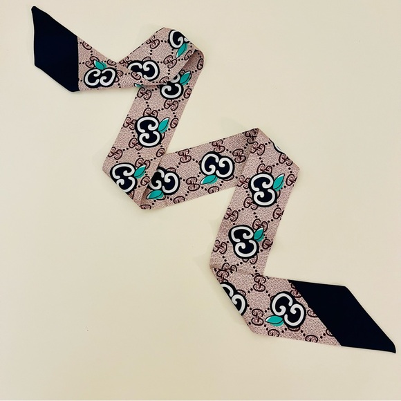 Silk Monogram Narrow Scarf Twilly | New Without Tags - Picture 2 of 4